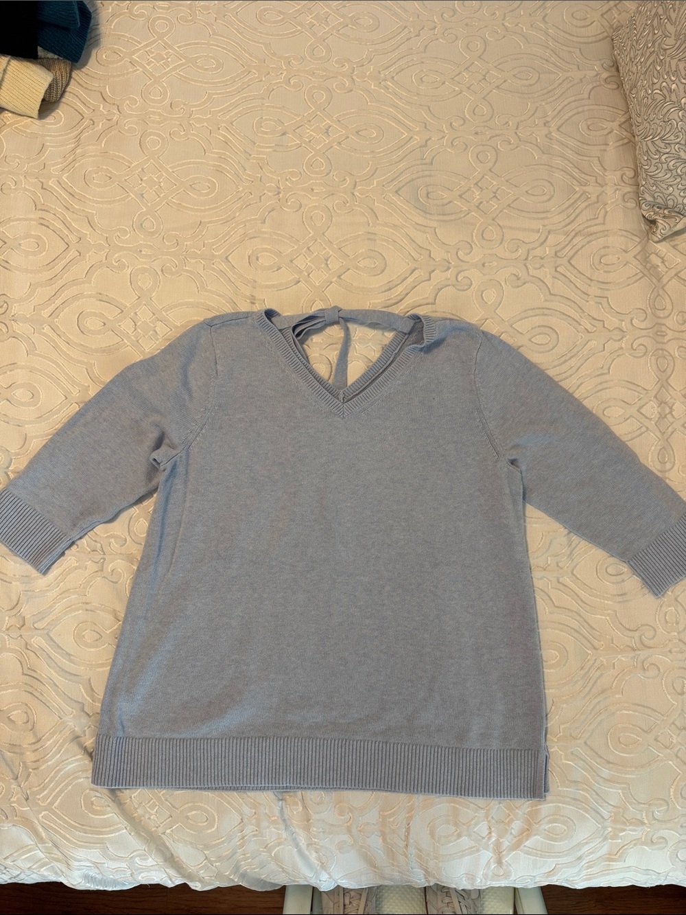Talbots Light Blue V-Neck Tie-Back Women's Sweater